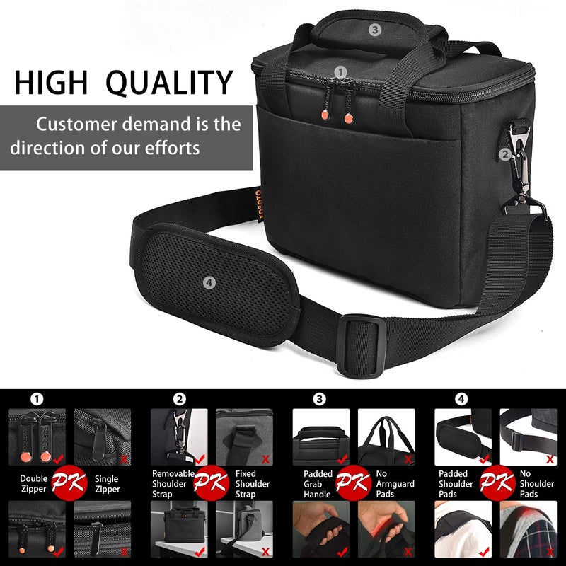 FOSOTO حقيبة كاميرا فوسوتو مبطنة مع غطاء مطري إضافي متوافقة مع كانون EOS Rebel T3i T5 T6 4000D SL2 نيكون B500 D3400 باناسونيك لوميكس FZ80 كاميرا DSLR SLR عدسة (أسود) - Image 4